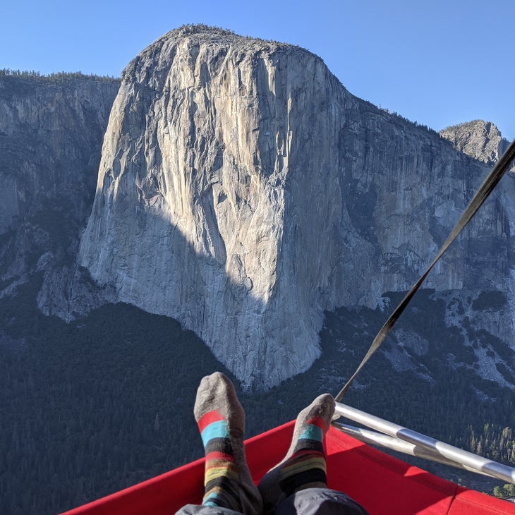 big wall climber looks at El Cap
