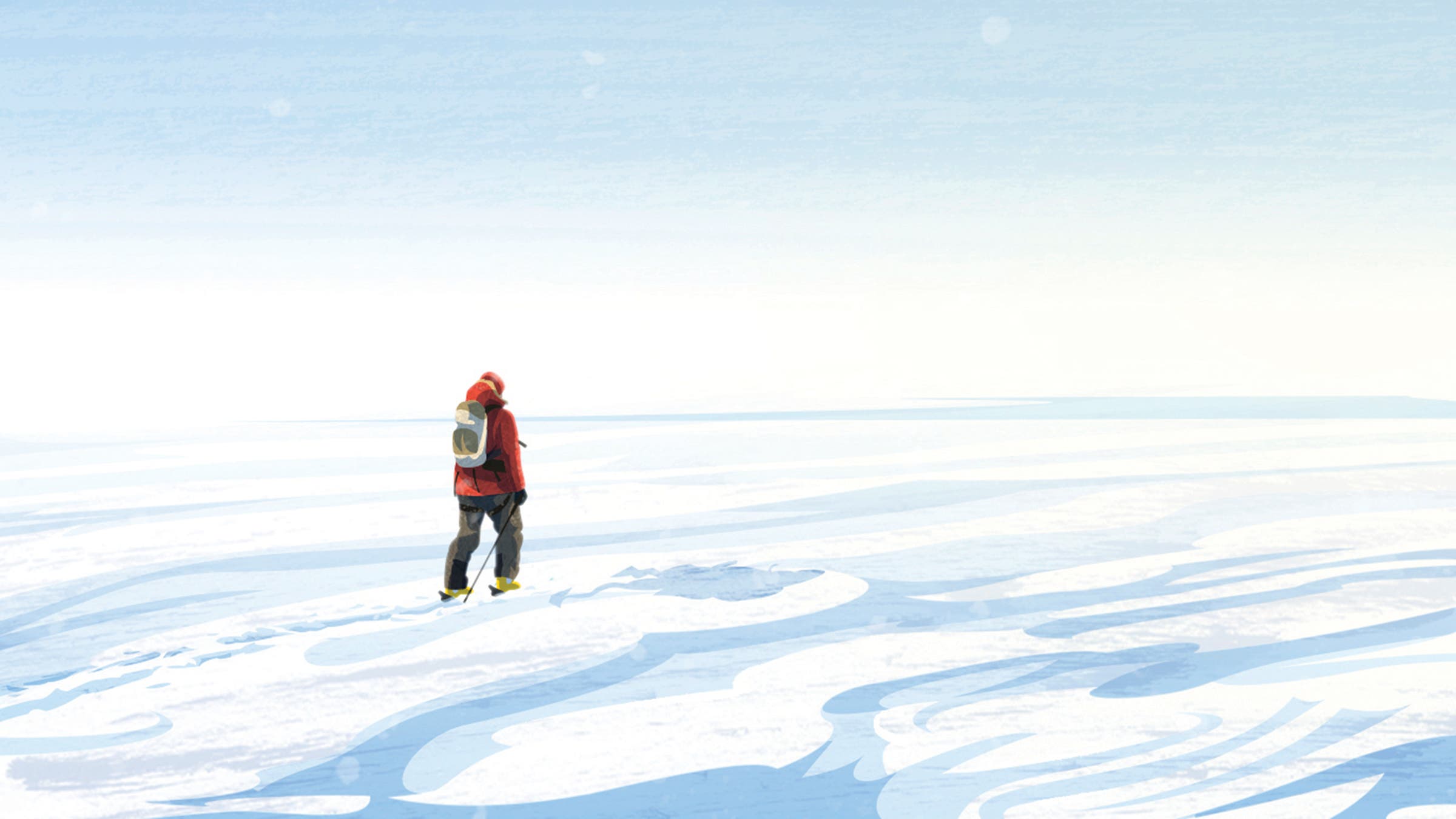 On skis, alone with micro textures flowing eternally beneath a macro sky