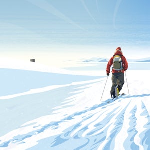 Illustration of the author skiing in Antarctica