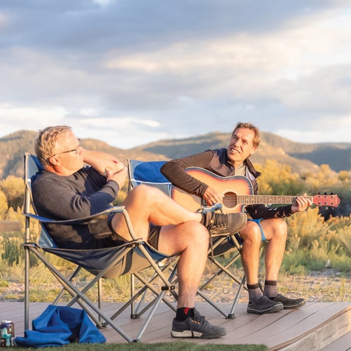 Kris Gommeren, left, and Michel Bekkers (playing guitar) at the Hatch Hut