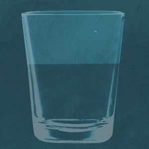 A half full glass of water next to a half empty glass of water