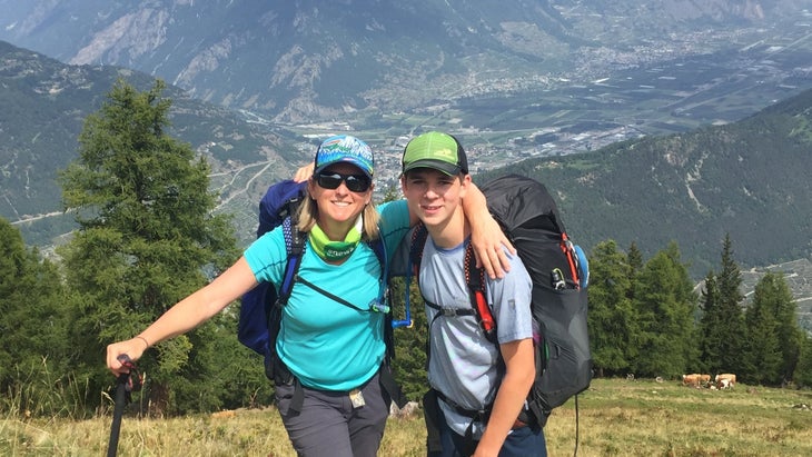 Kristin Hostetter and son hiking in Switzerland with zro-waste travel kit