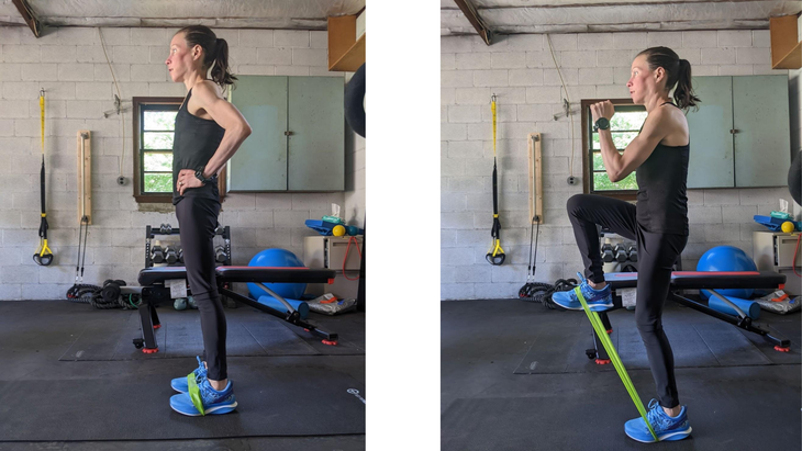 Standing resisted marches, hip flexor exercises