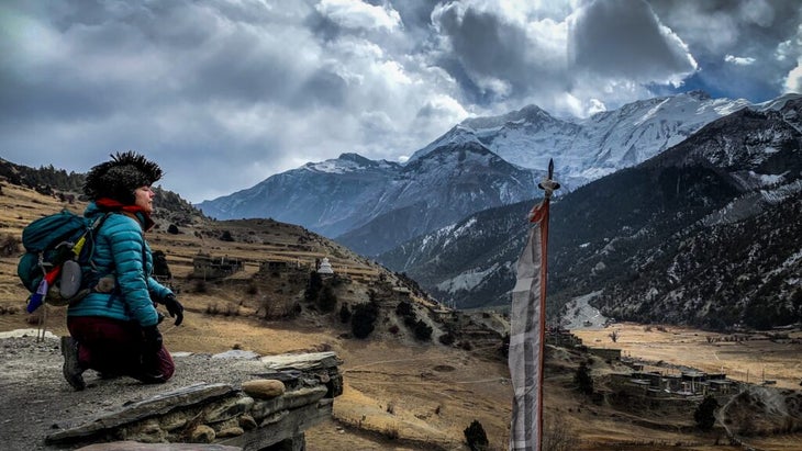 The author hiking near the Braga Monastery of Nepal