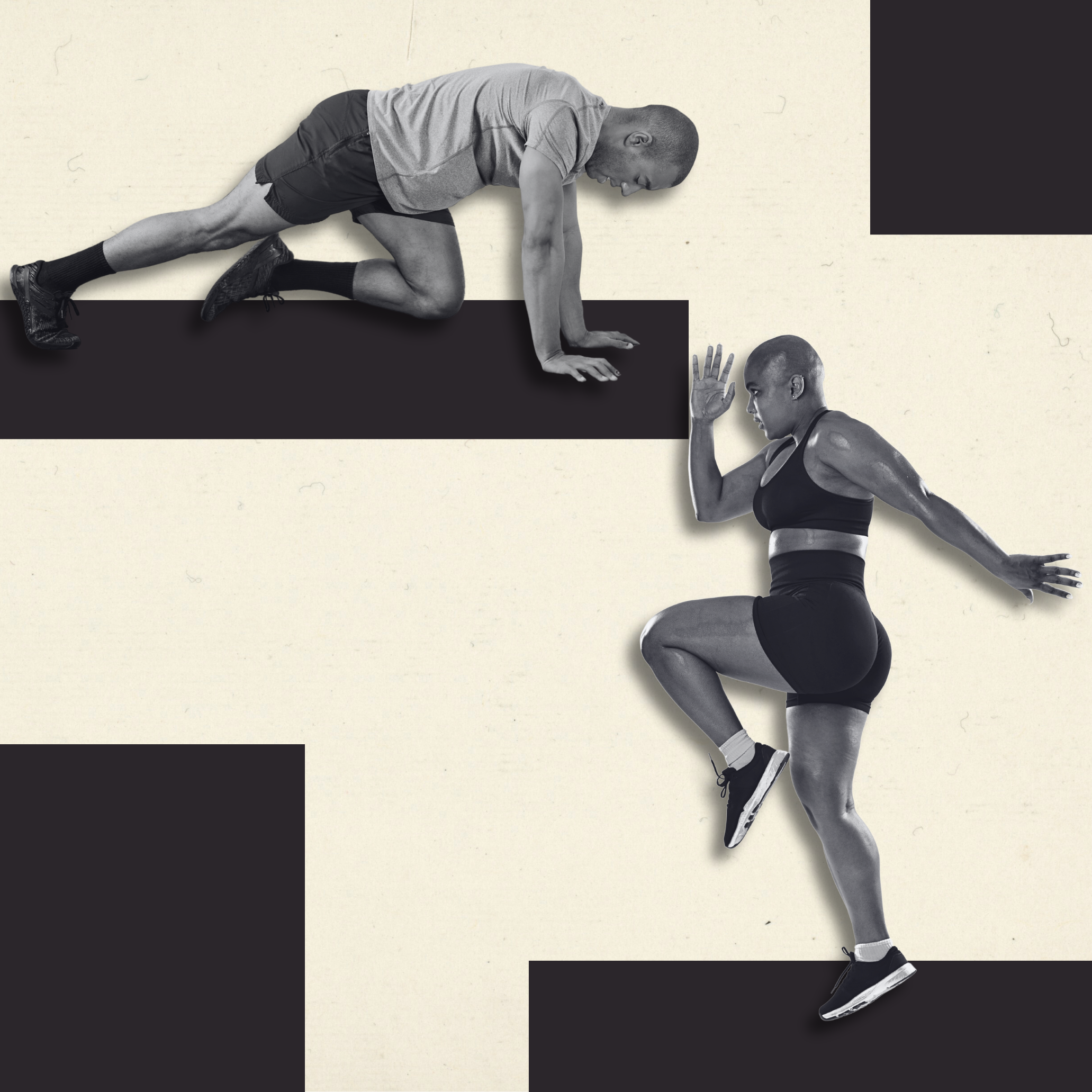 mountain-climber-exercise and woman doing high knees