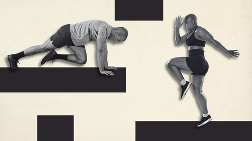 mountain-climber-exercise and woman doing high knees