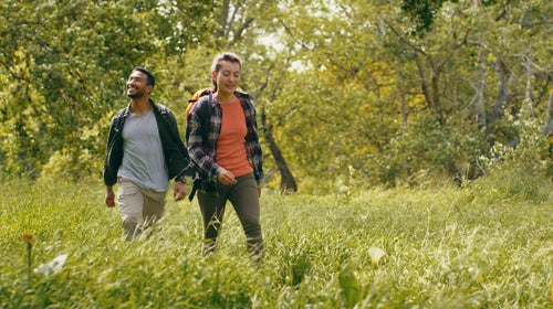 Couple hiking in spring