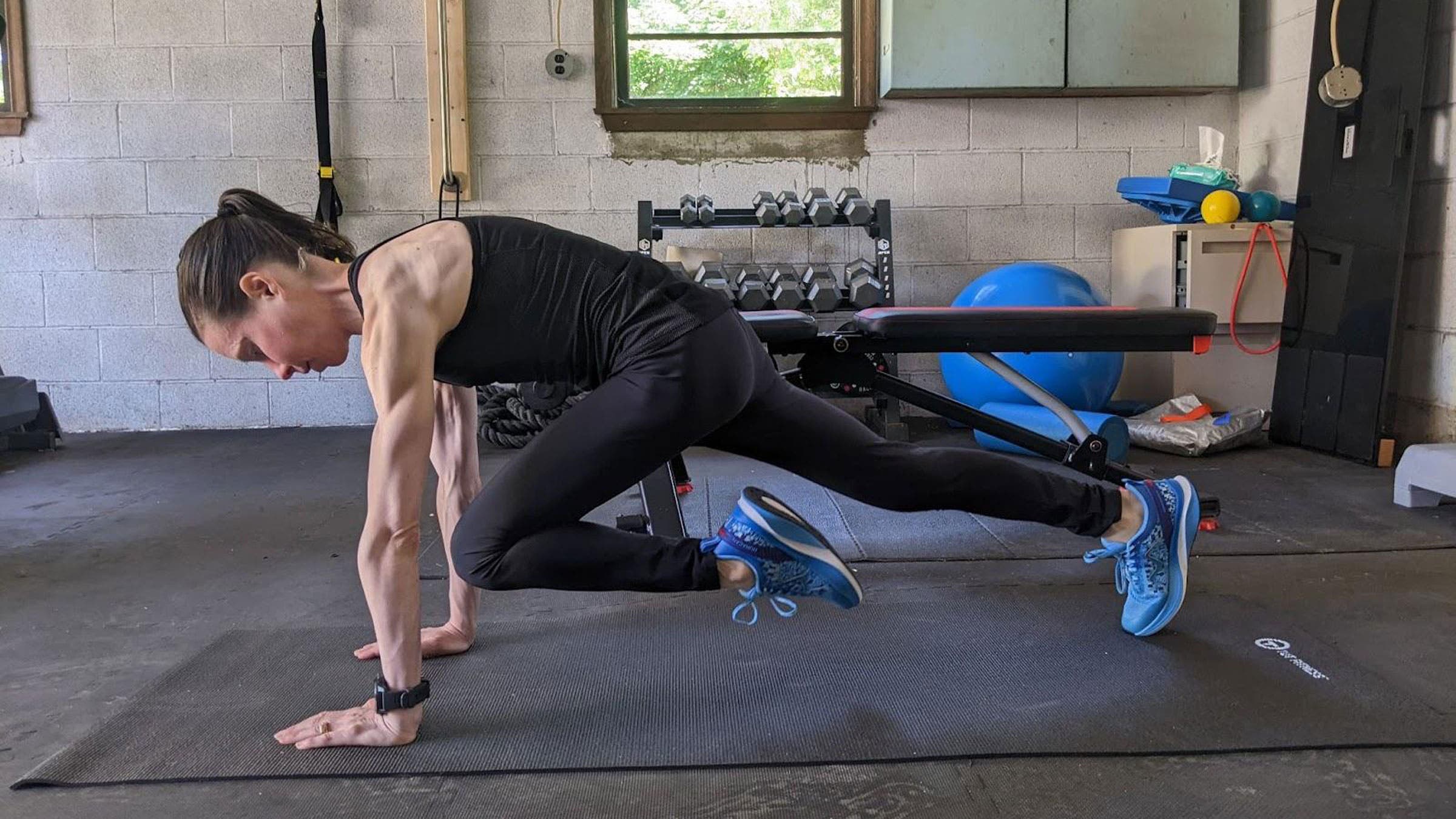 Woman demonstrates mountain climbers
