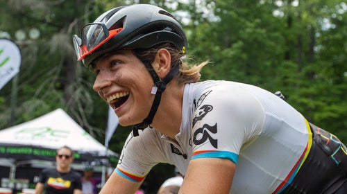 Austin Killips smiling near the finish line at BWR Asheville