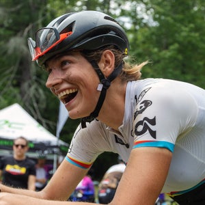 Austin Killips smiling near the finish line at BWR Asheville