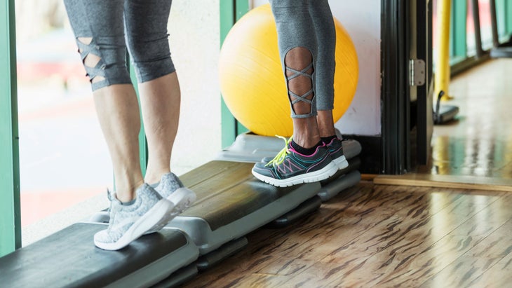 Women practice calf raises