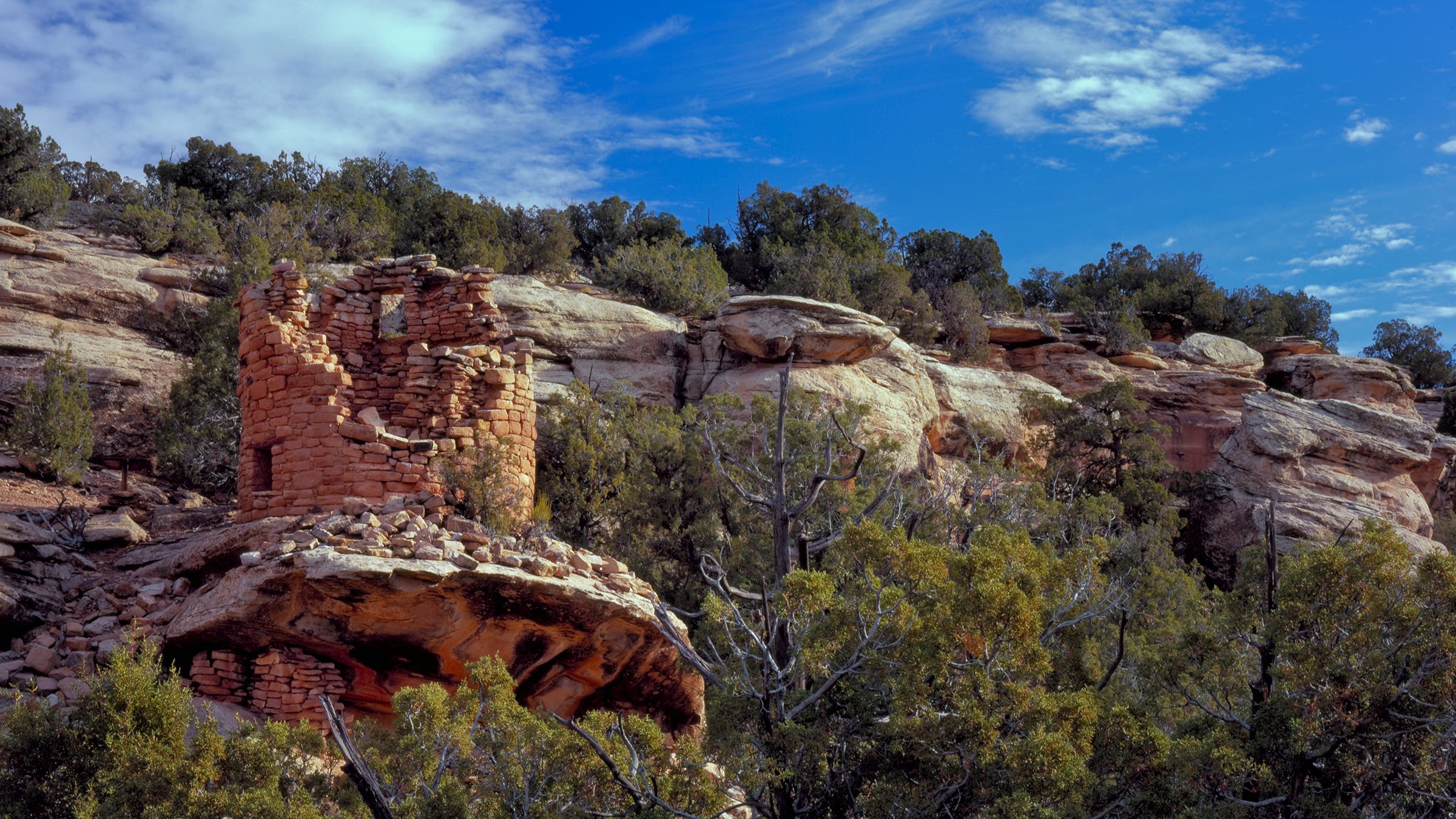 Canyons of the Ancients National Monument, Colorado. USA. Painted Hand Pueblo tower. Ancestral Puebloan structures built ca. AD 1200.