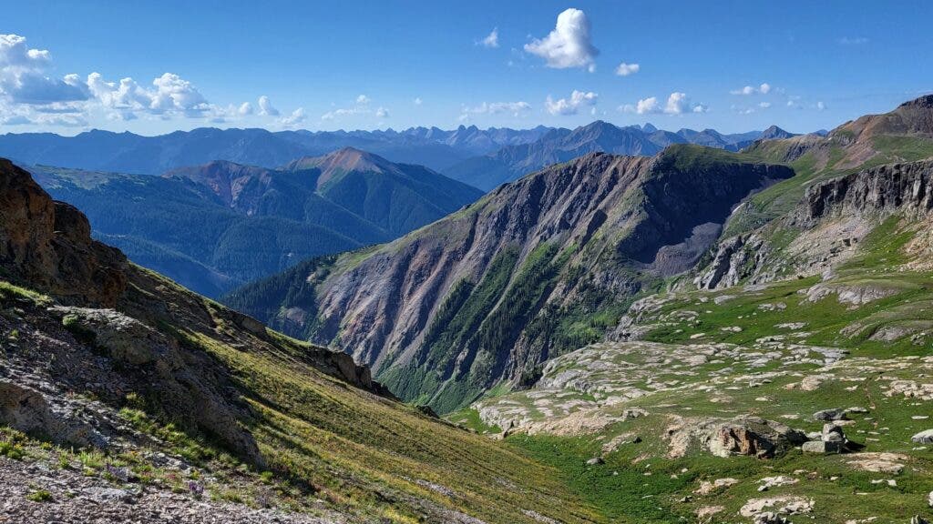 A view of the San Juan Mountains and the top of their peaks