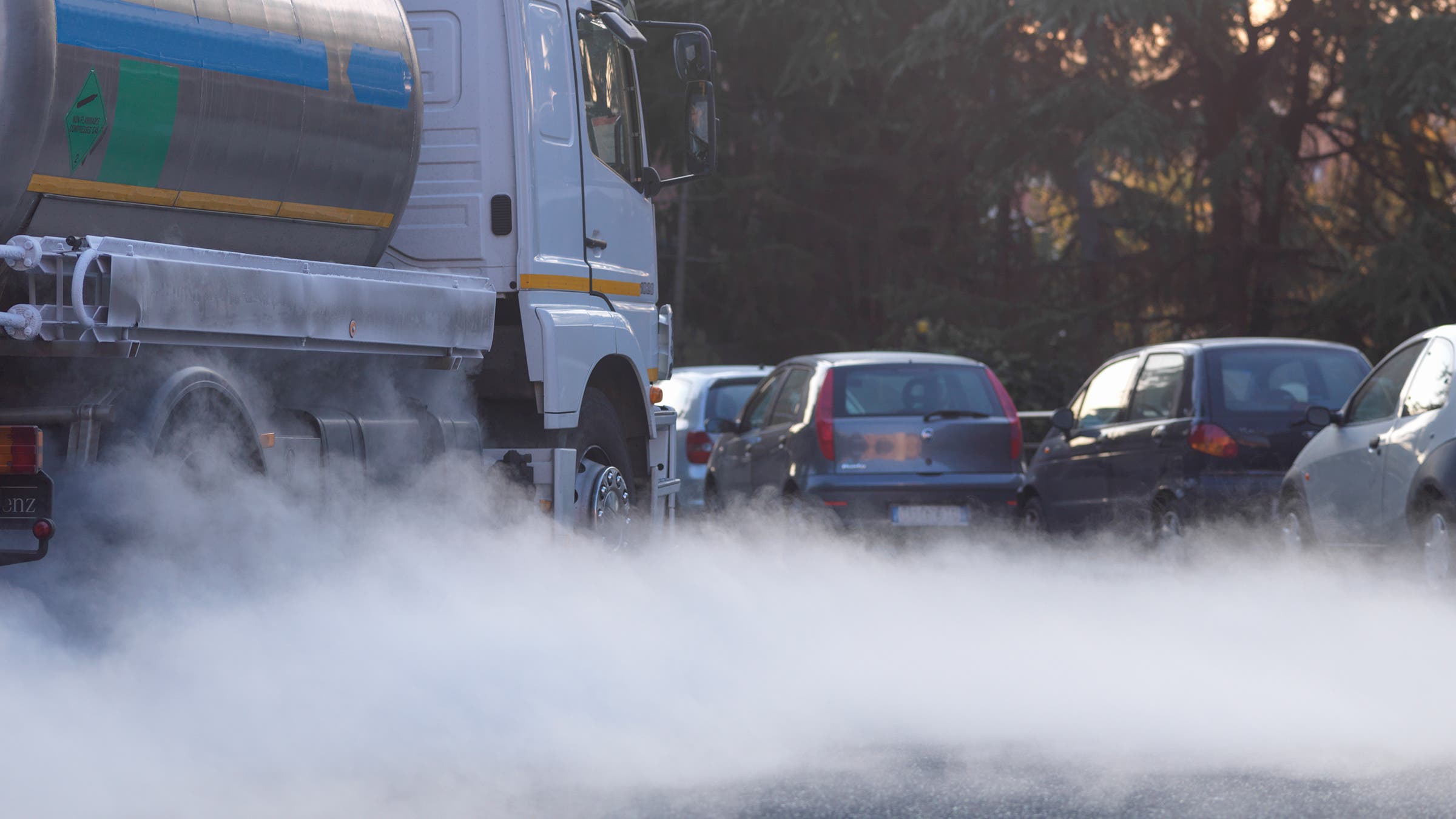 Plumes of exhaust funnel out into the air