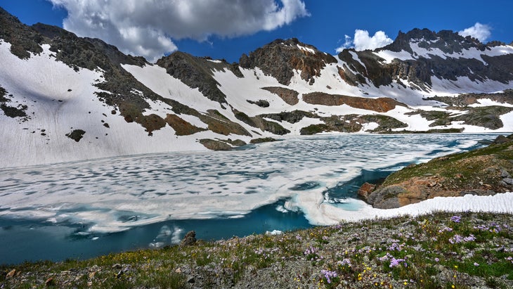 July High Wildflowers, Peaks and Froze Lake