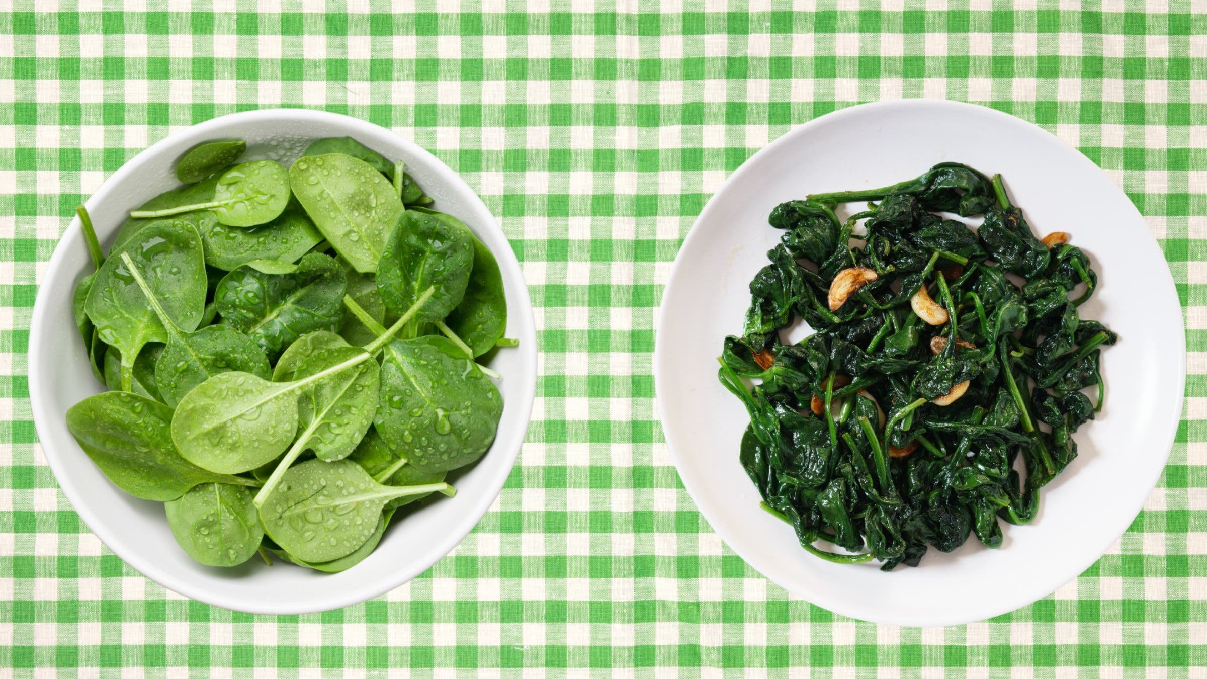 fresh spinach vs wilted spinach visual comparison