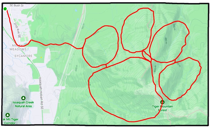 Fake strava map with a tiger claw shape