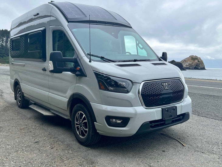 The Winnebago eRV2 near the ocean.