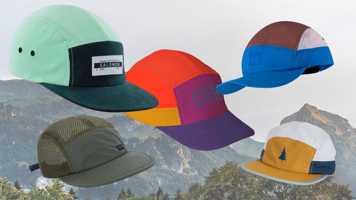 A colorful collage of five hats