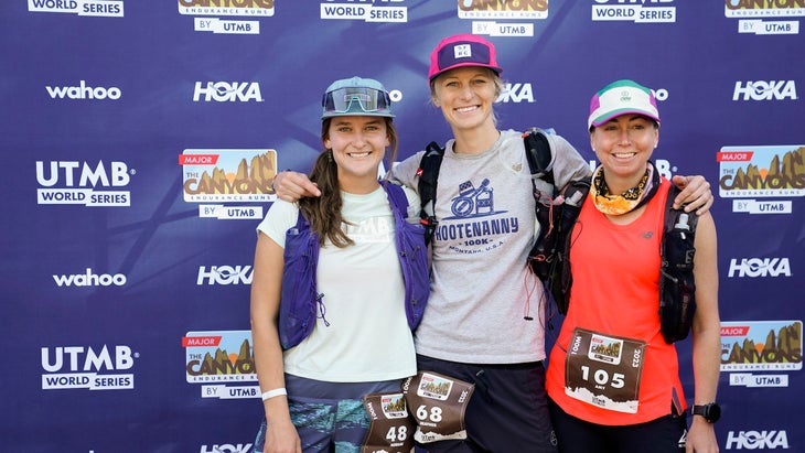Three women runners at a trail race in northern California