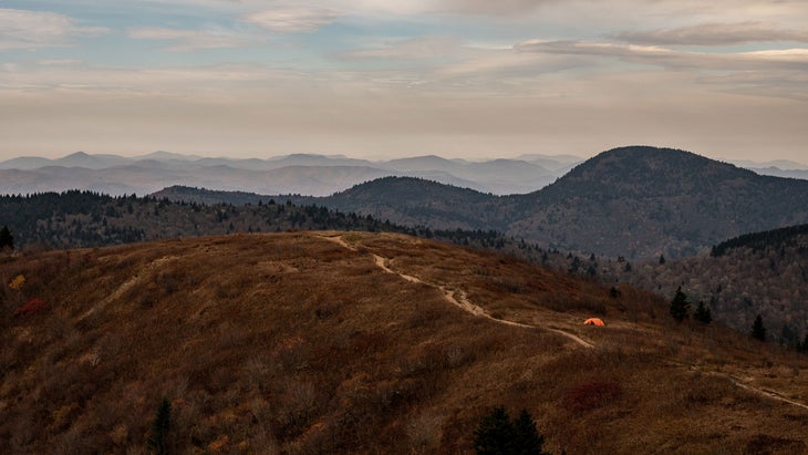 Orange Tent Along the Art Loeb Trail in North Carolina