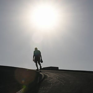 A man walking in Death Valley.