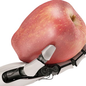 AI robot holding an apple