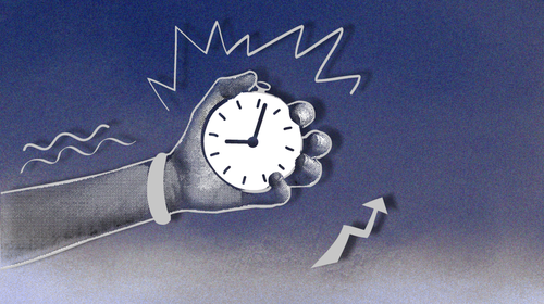 clock in hand on bluish background to find out how many hours of sleep you need at night