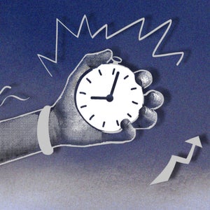 clock in hand on bluish background to find out how many hours of sleep you need at night