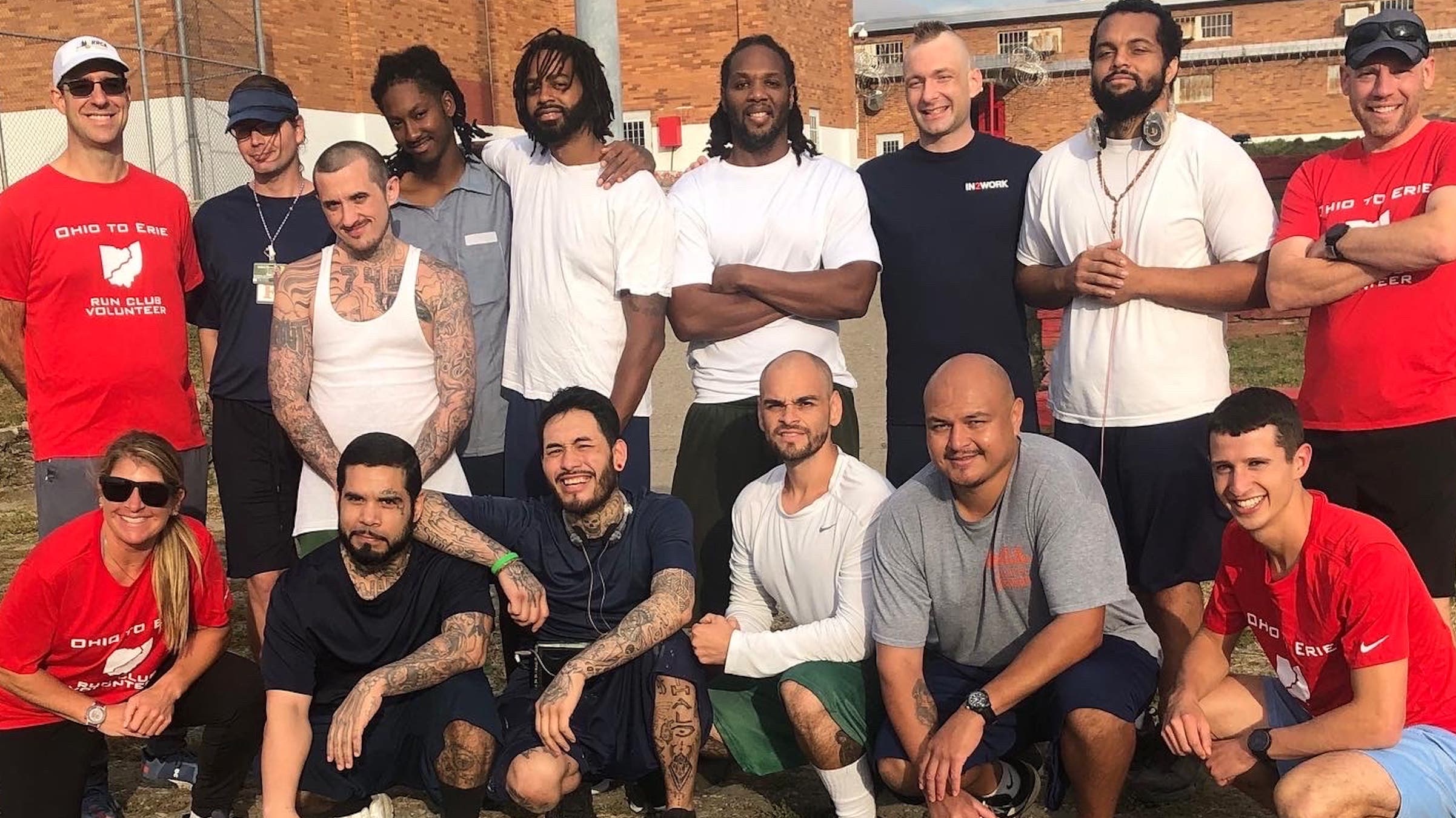 Large group of men in prison who run together