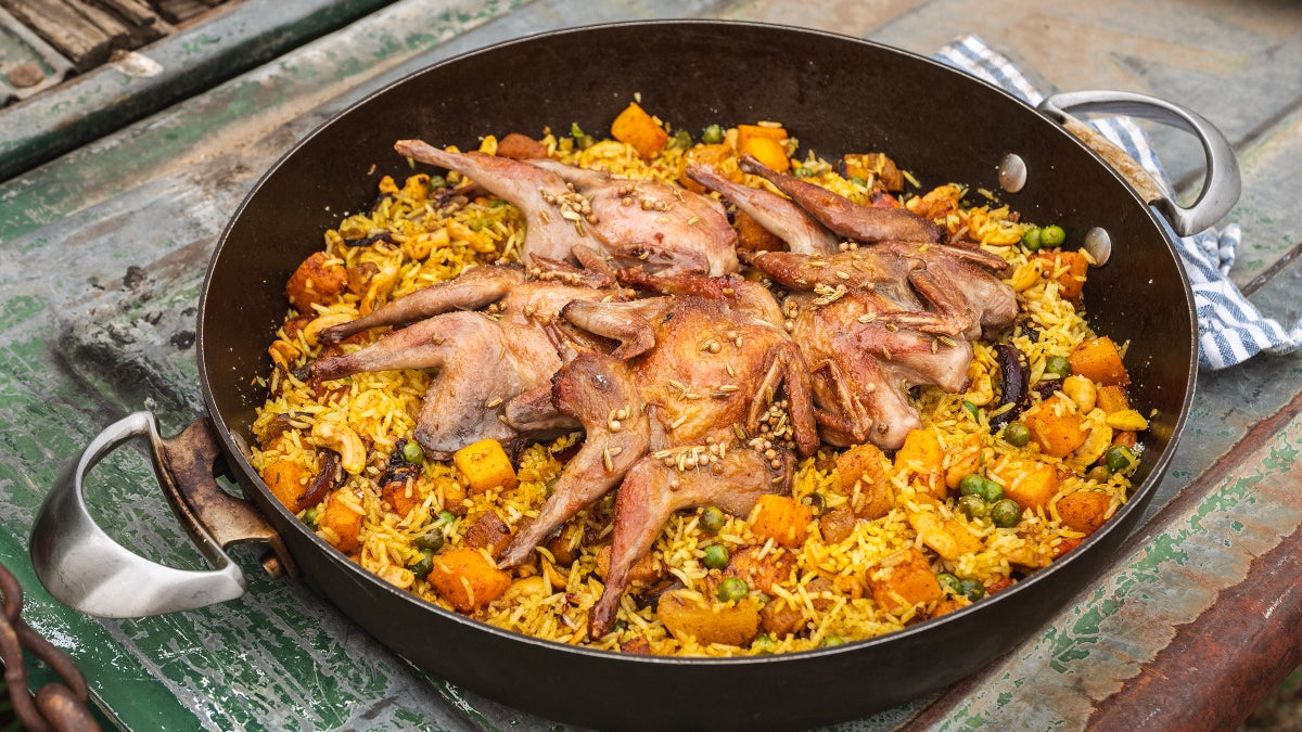 Honey-Glazed Crispy Quail with Spiced Biryani