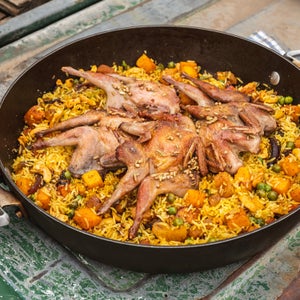 Glazed Spatchcocked Quail and Spiced Biryani