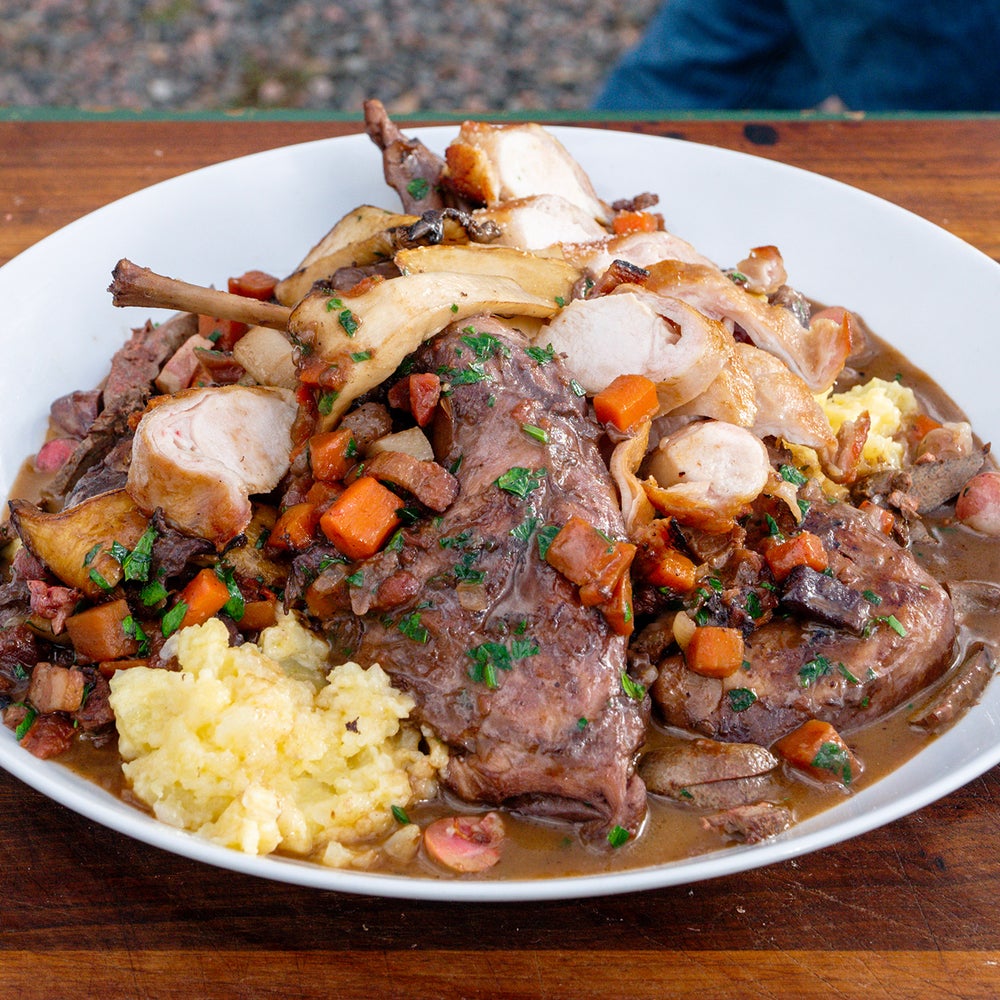 Red Wine Braised Rabbit Cacciatore with Wild Mushrooms