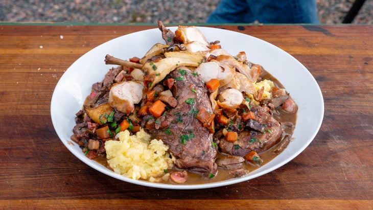 Rabbit Cacciatore Over Mashed Potatoes