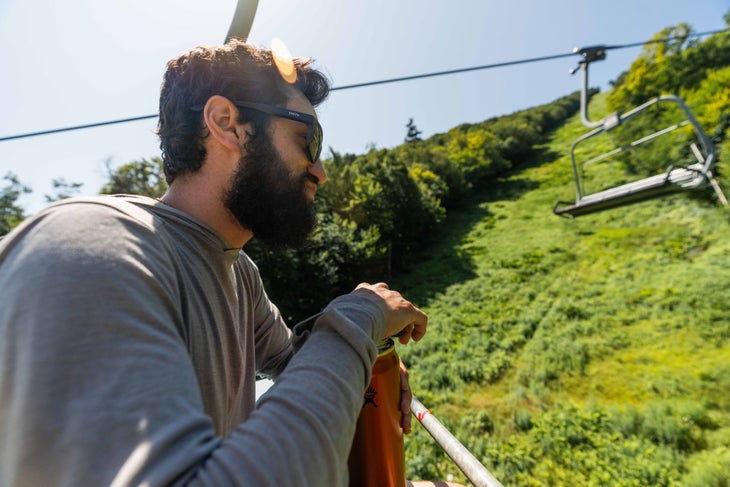 Riding a chairlift in Vermont