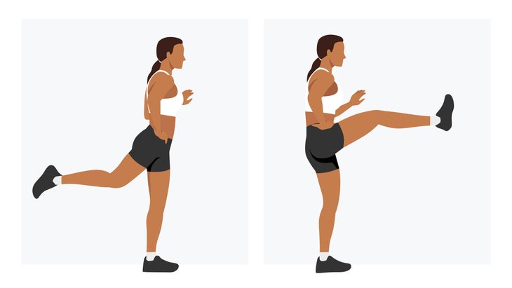 Woman does leg swings as a full-body stretch