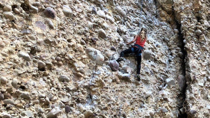 girl rock climbing maple canyon