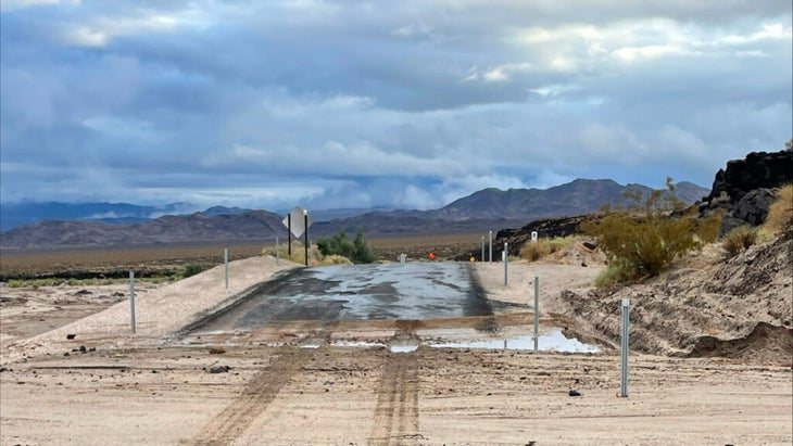 A washed out desert road in Mojave National Preserve.