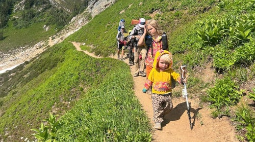 family of seven hiking Triple Crown