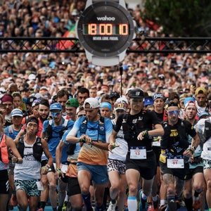 A big crowd of runners embark on a 100-mile race