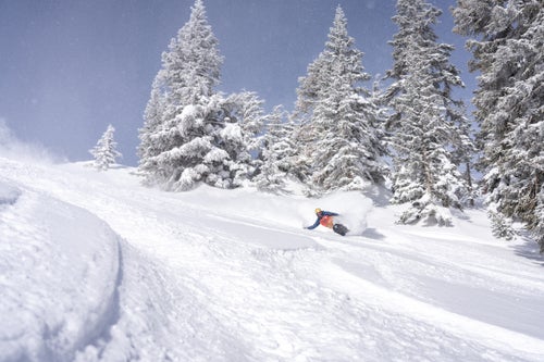Man snowboarding in powder
