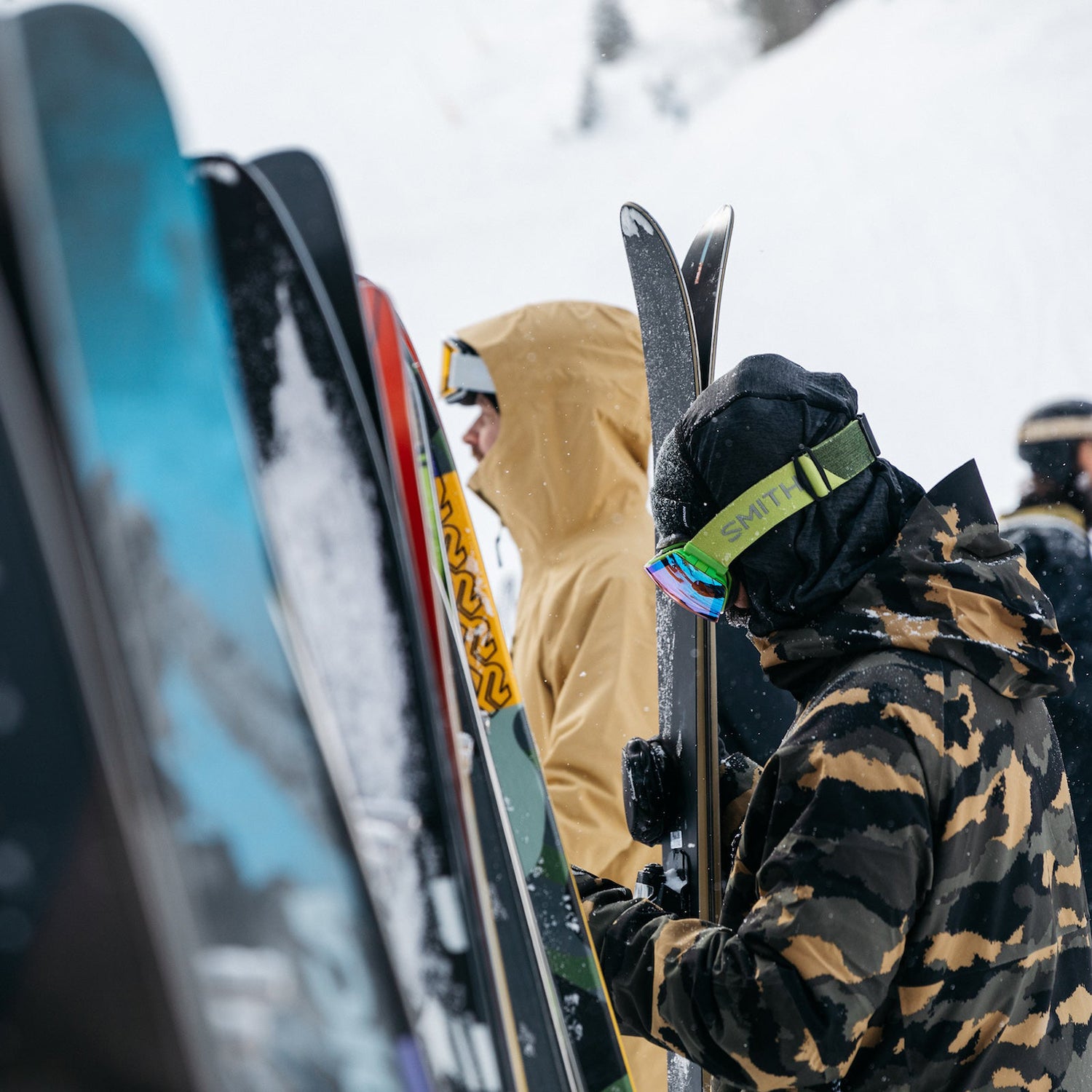 Rack of skis at the 2024 ski test