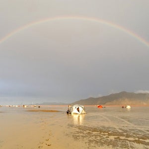 The playa floods at the beginning of the storm.