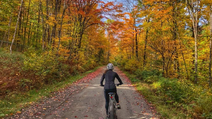 Biking at Stowe in fall foliage