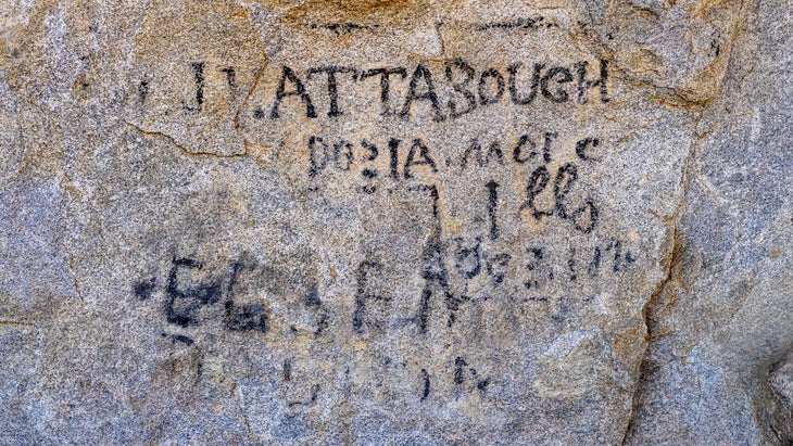 Names carved on rocks on Oregon and California trails