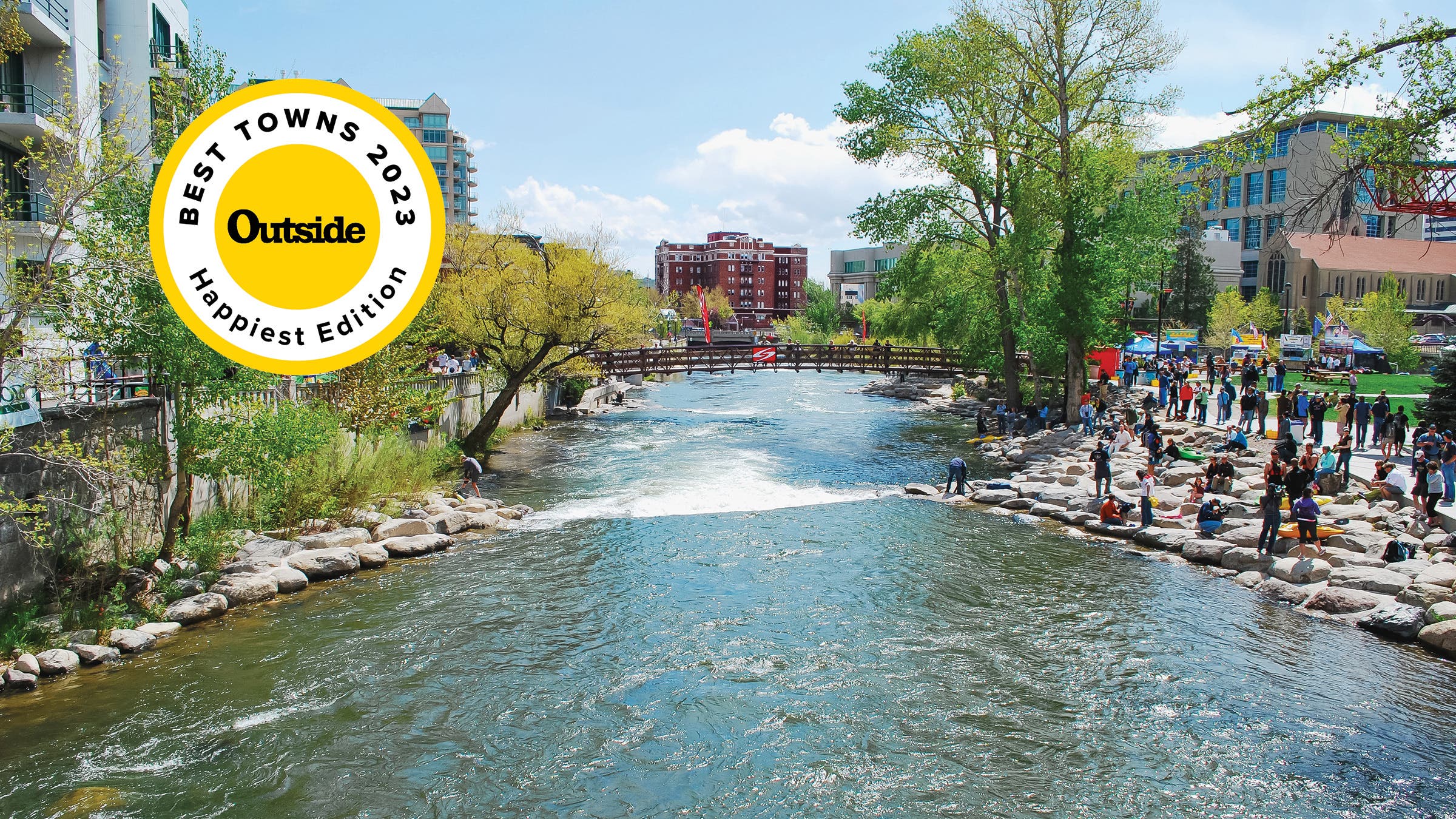 The Truckee River runs through downtown Reno, one of the happiest places in the us