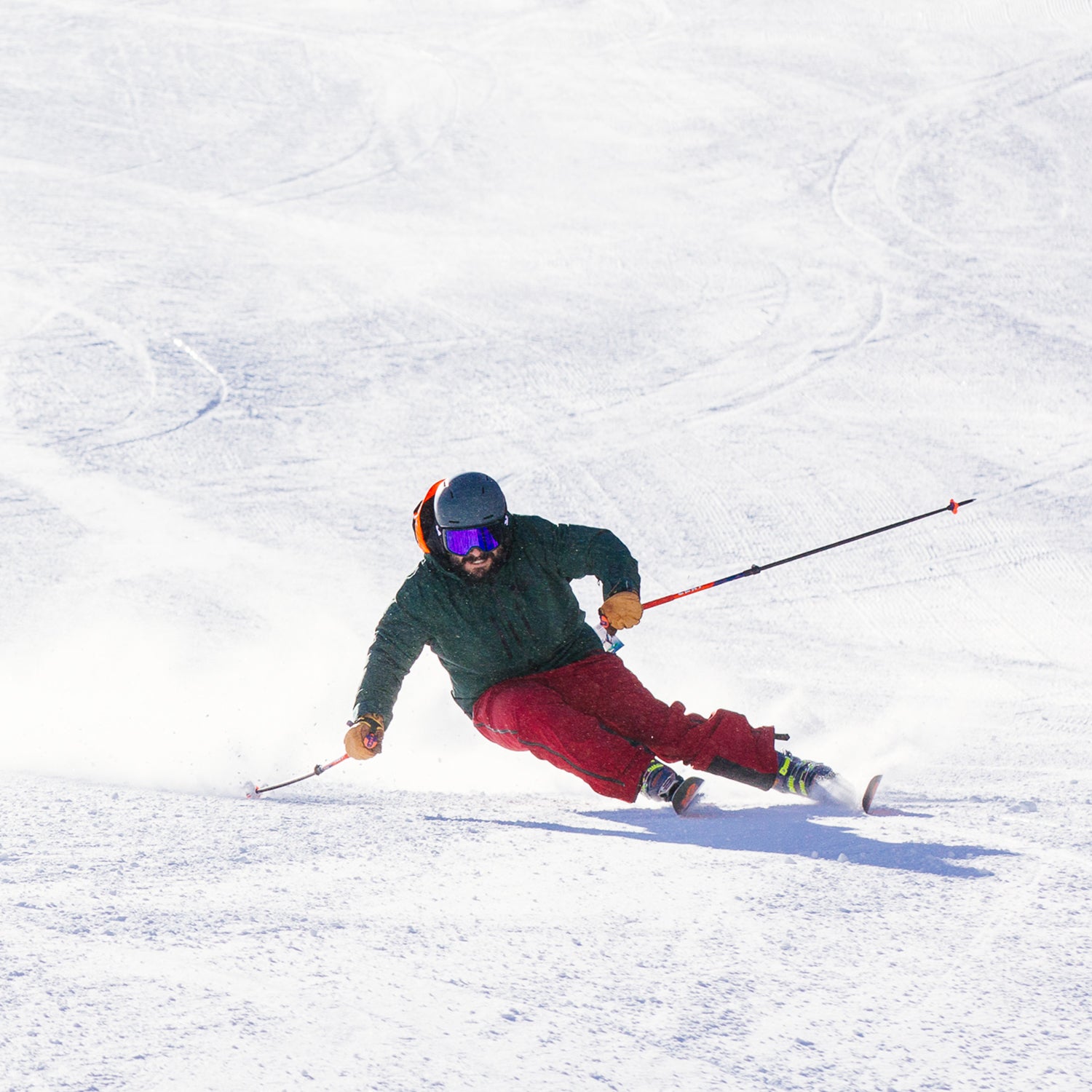 Tester trying frontside skis in Sun Valley