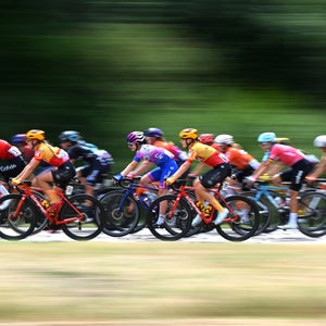 Over a dozen women cyclists racing