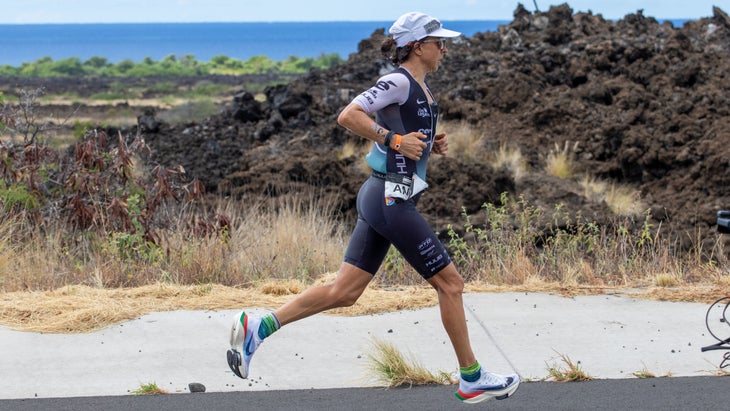 Anne Haug runs through the lava fields of Kona