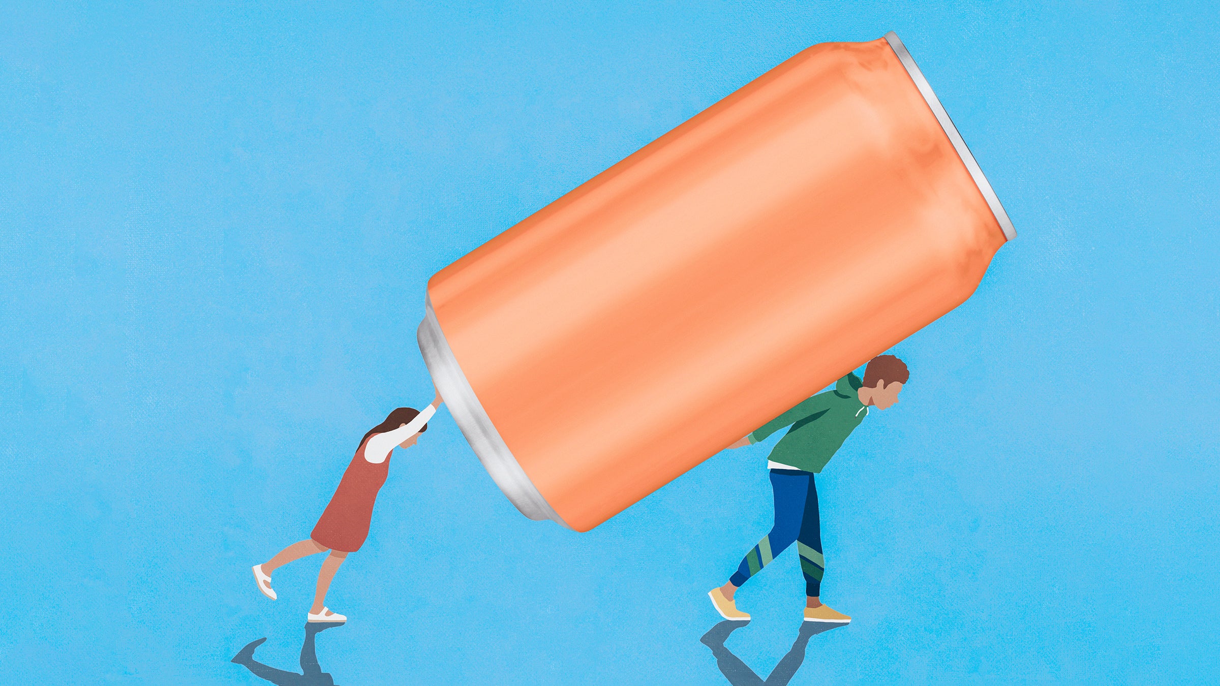 Illustration of people carrying a large aluminum can